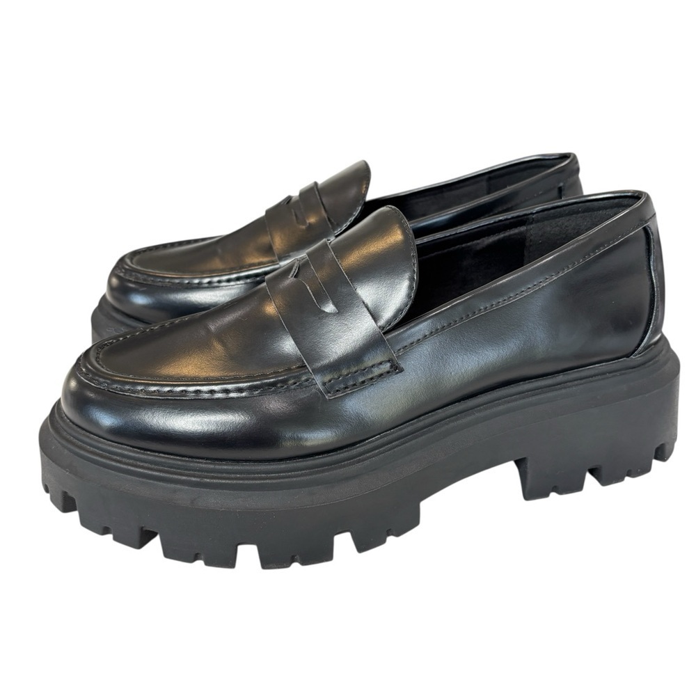 H&M Black Platform Lug-Soled Penny Loafers